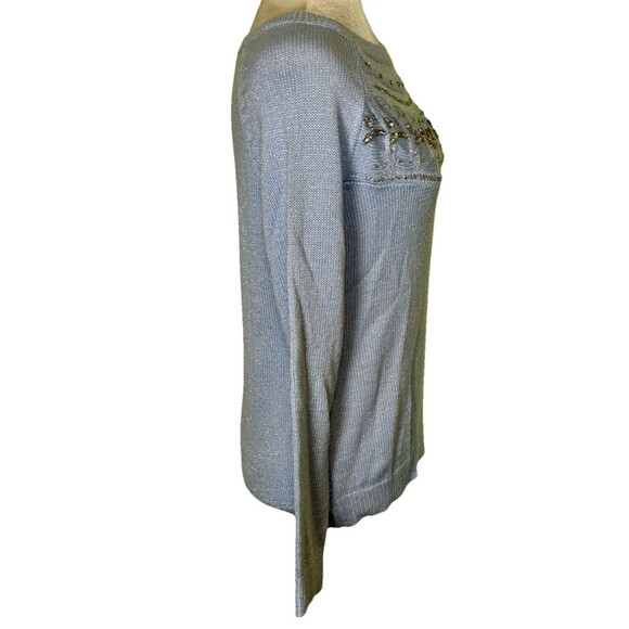 Women’s Light Blue Beaded Sweater Metallic Knit Shimmery Feminine Classic Sz Sm - Picture 4 of 9